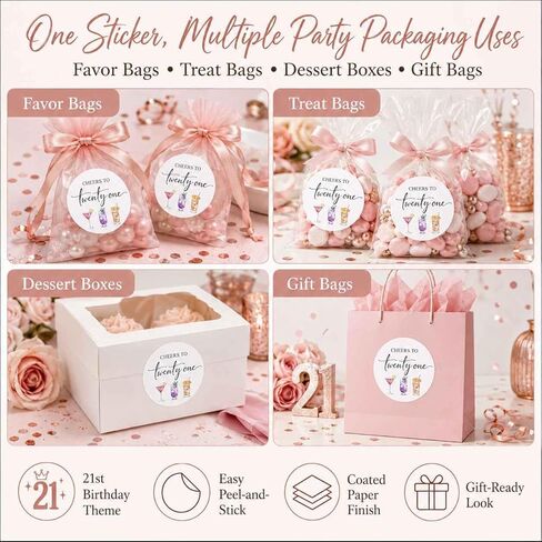 21st Birthday Party Stickers: Cheers to Twenty One Watercolor Drink Labels - Strong Adhesive Matte Paper 120 Pcs 1.6" Round Decals for Envelope Seals, Favor Bags & Cups Decor Supplies in Saudi Arabia
