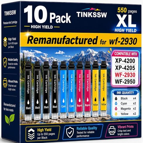 Remanufactured for Epson 232XL Ink Cartridges Combo Pack (10Pack) Latest Upgrade for 232 XL for Epson XP-4200 XP-4205 Workforce WF-2930 WF-2950 Printer 4 Black 2 Cyan 2 Magenta 2 Yellow in Saudi Arabia