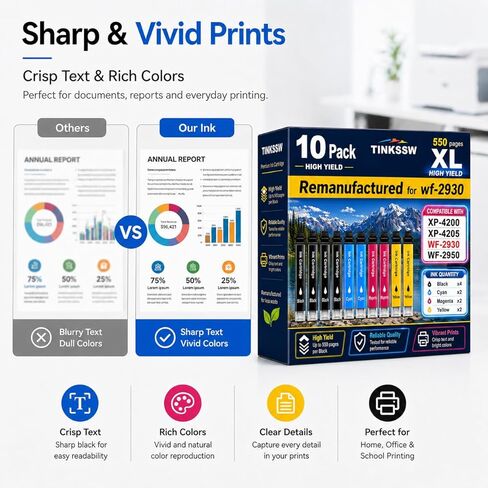 Remanufactured for Epson 232XL Ink Cartridges Combo Pack (10Pack) Latest Upgrade for 232 XL for Epson XP-4200 XP-4205 Workforce WF-2930 WF-2950 Printer 4 Black 2 Cyan 2 Magenta 2 Yellow in Saudi Arabia