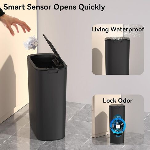 5 Gallon Motion Sensor Bathroom Trash Can Automatic Garbage Cans with Lid Touchless Smart Slim Plastic Trash Bin for Kitchen, Bedroom, Toilet, Office, Living Room in Saudi Arabia