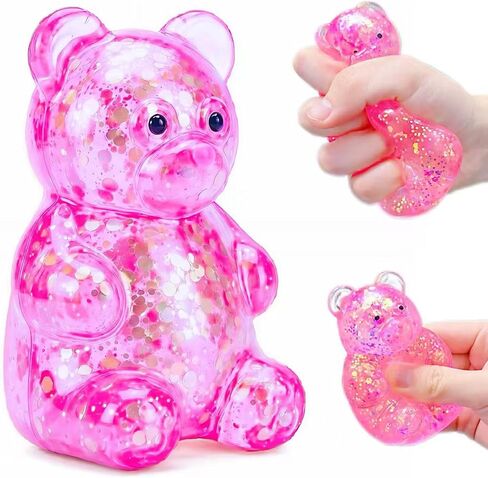 2 Pack Bear Squishy Sugar Fidget Stress Balls, Glitter Colorful Bear Sensory Stress Balls for Anxiety Relief, Animals Squishy Squeeze Balls Fidget Toys for Boys and Girls in Kuwait