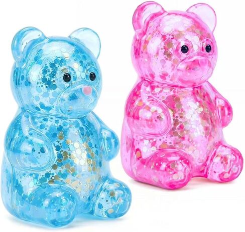 2 Pack Bear Squishy Sugar Fidget Stress Balls, Glitter Colorful Bear Sensory Stress Balls for Anxiety Relief, Animals Squishy Squeeze Balls Fidget Toys for Boys and Girls in Kuwait
