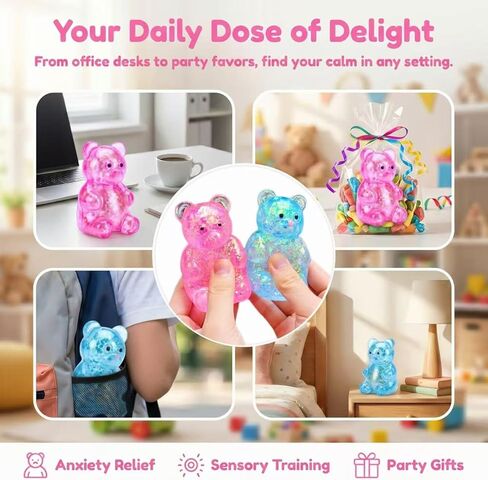 2 Pack Bear Squishy Sugar Fidget Stress Balls, Glitter Colorful Bear Sensory Stress Balls for Anxiety Relief, Animals Squishy Squeeze Balls Fidget Toys for Boys and Girls in Kuwait