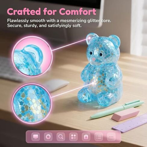 2 Pack Bear Squishy Sugar Fidget Stress Balls, Glitter Colorful Bear Sensory Stress Balls for Anxiety Relief, Animals Squishy Squeeze Balls Fidget Toys for Boys and Girls in Kuwait