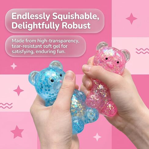 2 Pack Bear Squishy Sugar Fidget Stress Balls, Glitter Colorful Bear Sensory Stress Balls for Anxiety Relief, Animals Squishy Squeeze Balls Fidget Toys for Boys and Girls in Kuwait