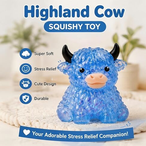 Highland Cow Squishies Fidget Toy, Soft Slow Rising Stress Relief Squeeze Toy, Cute Glitter Sensory Desk Decor for Adults, Anxiety Relief Squishy Cow Toy for Home Office Decoration in Kuwait
