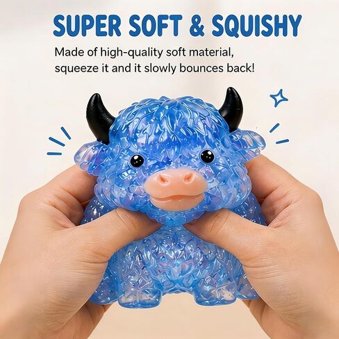 Highland Cow Squishies Fidget Toy, Soft Slow Rising Stress Relief Squeeze Toy, Cute Glitter Sensory Desk Decor for Adults, Anxiety Relief Squishy Cow Toy for Home Office Decoration in Kuwait
