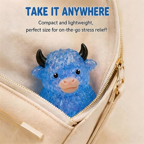 Highland Cow Squishies Fidget Toy, Soft Slow Rising Stress Relief Squeeze Toy, Cute Glitter Sensory Desk Decor for Adults, Anxiety Relief Squishy Cow Toy for Home Office Decoration in Kuwait
