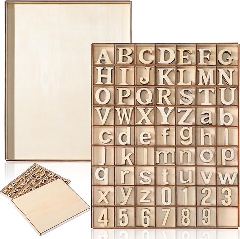 CroBlissful 248 Pcs 1 Inch Wood Alphabet Letters Numbers with Storage Box Blank Unfinished Wooden Letters Numbers with Rustic Storage Tray for Spelling Learning Education DIY Crafts(Founder) in Kuwait