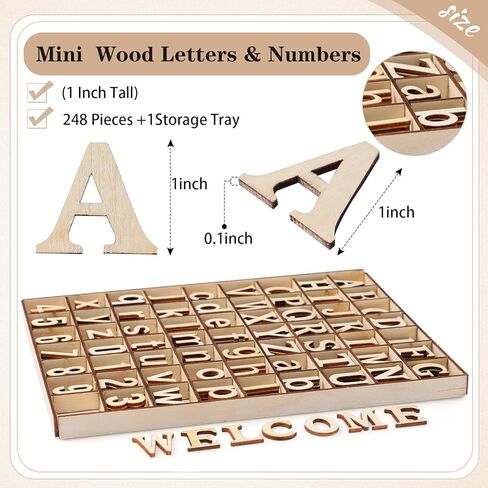 CroBlissful 248 Pcs 1 Inch Wood Alphabet Letters Numbers with Storage Box Blank Unfinished Wooden Letters Numbers with Rustic Storage Tray for Spelling Learning Education DIY Crafts(Founder) in Kuwait