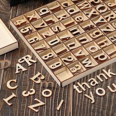 CroBlissful 248 Pcs 1 Inch Wood Alphabet Letters Numbers with Storage Box Blank Unfinished Wooden Letters Numbers with Rustic Storage Tray for Spelling Learning Education DIY Crafts(Founder) in Kuwait