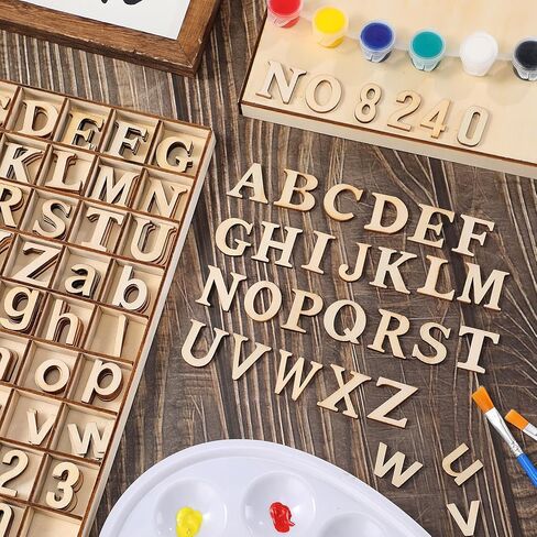 CroBlissful 248 Pcs 1 Inch Wood Alphabet Letters Numbers with Storage Box Blank Unfinished Wooden Letters Numbers with Rustic Storage Tray for Spelling Learning Education DIY Crafts(Founder) in Kuwait