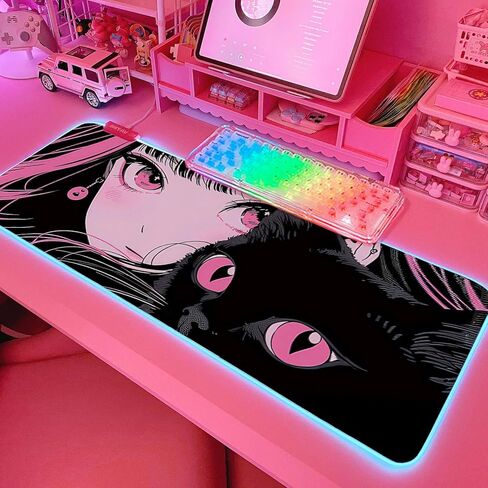 JMIYAV Pink RGB Gaming Mouse Pad 31.5x12 Inch PC XL Large Extended Glowing Led Light Up Desk Pad Non-Slip Rubber Base Computer Cute Mousepad Mat Desk Accessories Gaming Setup138 in Saudi Arabia