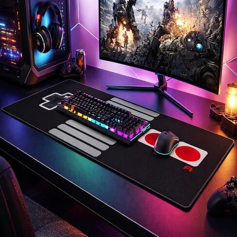 لوحة ماوس كبيرة للألعاب - حصيرة مكتب وحدة تحكم NES Retro، لوحة ماوس كمبيوتر ممتدة مقاس 23.6 × 11.8 بوصة مع قاعدة مطاطية عديمة الرائحة، سطح منسوج دقيق مقاوم للماء للمكتب والمنزل واللاعبين (Switch 2 Style) in Kuwait