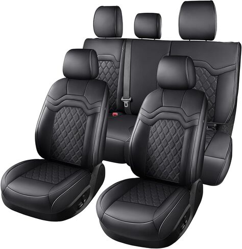 Huidasource مناسب لأغطية مقاعد Chevy Silverado، أغطية مقاعد GMC Sierra، غطاء مقعد للشاحنات 1500 2007-2013 و2019-2026، 2500HD 3500HD 2020-2026 طاقم مزدوج ممتد من جلد نابا (مجموعة كاملة/أسود) in Kuwait