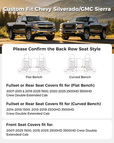 Huidasource مناسب لأغطية مقاعد Chevy Silverado، أغطية مقاعد GMC Sierra، غطاء مقعد للشاحنات 1500 2007-2013 و2019-2026، 2500HD 3500HD 2020-2026 طاقم مزدوج ممتد من جلد نابا (مجموعة كاملة/أسود) in Kuwait