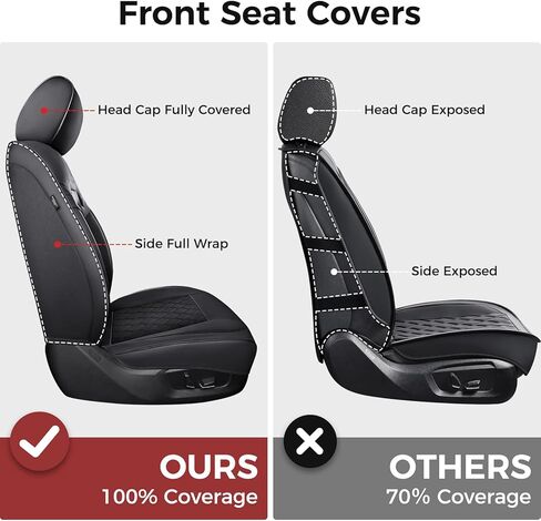 Huidasource مناسب لأغطية مقاعد Chevy Silverado، أغطية مقاعد GMC Sierra، غطاء مقعد للشاحنات 1500 2007-2013 و2019-2026، 2500HD 3500HD 2020-2026 طاقم مزدوج ممتد من جلد نابا (مجموعة كاملة/أسود) in Kuwait
