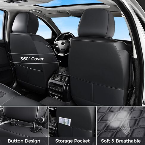Huidasource مناسب لأغطية مقاعد Chevy Silverado، أغطية مقاعد GMC Sierra، غطاء مقعد للشاحنات 1500 2007-2013 و2019-2026، 2500HD 3500HD 2020-2026 طاقم مزدوج ممتد من جلد نابا (مجموعة كاملة/أسود) in Kuwait
