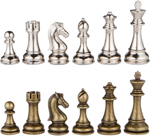 Jupiter Silver and Bronze Metal Chess Pieces with 4 Inch King and Extra Queens, Pieces Only, No Board in Saudi Arabia