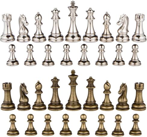 Jupiter Silver and Bronze Metal Chess Pieces with 4 Inch King and Extra Queens, Pieces Only, No Board in Saudi Arabia
