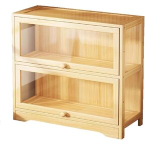 Bookcase Desktop Wooden Bookshelf Countertop Storage Cabinet Acrylic Door Display Case Showcase Modern in Saudi Arabia