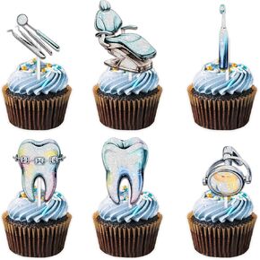 18pcs الأزرق بريق طبيب الأسنان كب كيك توبر يهتف لتنظيف الأسنان موضوع bday حزب الديكور للنساء الرجال عيد ميلاد سعيد ديكور لوازم in Kuwait