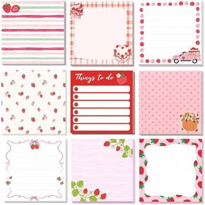 Funny Sticky Notes, 9 Pack Cartoon Strawberry Self-Stick Notepads, 3x3 Inch Adhesive Memo Pads, Cute Silly Office Desk Decor Gifts for Students Teachers Coworkers, School & Meeting Supplies (Pink) in Kuwait