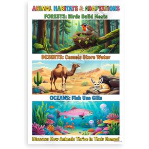 Animal Habitats and Adaptations Forests Deserts Oceans Educational 12x18 US Made Poster in Saudi Arabia