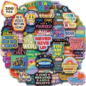 HomSeon 300PCS Motivational Stickers, Positive Affirmation Encouraging Stickers for Kids Teens Adults, Waterproof Inspirational Decals for Water Bottles Laptops Classroom in Saudi Arabia