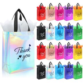 Addblu 60 Pcs Reusable Gift Bags with Handles - Includes 20 Thank You Gift Bags, 20 Tissue Papers, 20 Cardboard Bases for Employee Appreciation Gifts Bulk, Team, Staff, Teachers, Coworkers, Business (Mix Color, 20PCS) in Saudi Arabia