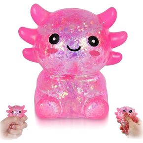 Glitter Axolotls Squishies Toy, Stretchy Axolotls Stress Ball, Soft Squeeze Sensory Fidget Toys for Kids Adults, Cute Easter Basket Stuffers Party Favors Classroom Prizes (Pink&BlueA) in Kuwait