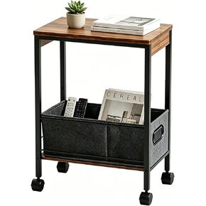 Slim Rolling Cart 10" D x 16" W x 22" H, Narrow Metal Utility Cart with Wheels, Mobile Side Table & Storage Basket for Small Spaces, Laundry Room, Dorm, Rustic Brown in Kuwait