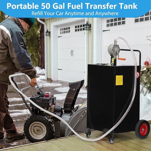 50 Gallon Fuel Caddy with Manual Pump – Heavy-Duty Portable Gas & Diesel Transfer Tank on 4 Wheels, Spill-Proof Mobile Fuel Container for Truck, Tractor, Generator, Farm, Marine & Emergency Use in Saudi Arabia