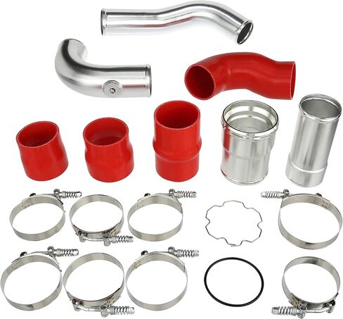 Hot & Cold Side Intercooler Pipe & Boot Kit Compatible with 2011-2016 Ford F-250 F-350 6.7L Powerstroke Diesel | Aluminum Pipes + Silicone Boots | T-Bolt Clamps Included | Red in Saudi Arabia