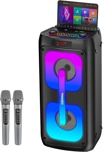 Karaoke Machine for Adults with 2 Wireless Microphones, Portable Bluetooth Speaker PA System with Dicso Lights for Big Pary, Stage Subwoofers, Outdoor, Ideal Gifts for Family, Music Lover in Saudi Arabia