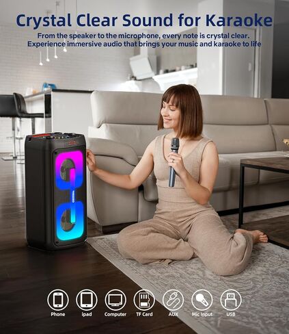 Karaoke Machine for Adults with 2 Wireless Microphones, Portable Bluetooth Speaker PA System with Dicso Lights for Big Pary, Stage Subwoofers, Outdoor, Ideal Gifts for Family, Music Lover in Saudi Arabia