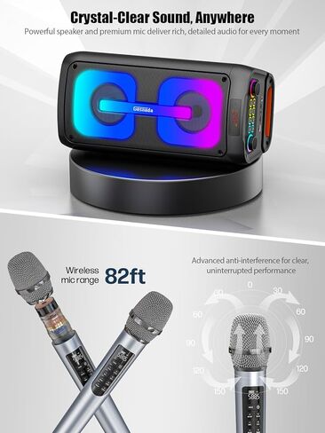 Karaoke Machine for Adults with 2 Wireless Microphones, Portable Bluetooth Speaker PA System with Dicso Lights for Big Pary, Stage Subwoofers, Outdoor, Ideal Gifts for Family, Music Lover in Saudi Arabia