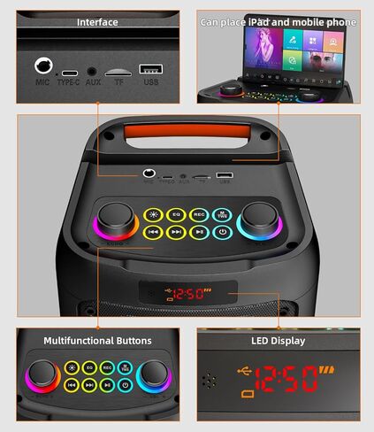 Karaoke Machine for Adults with 2 Wireless Microphones, Portable Bluetooth Speaker PA System with Dicso Lights for Big Pary, Stage Subwoofers, Outdoor, Ideal Gifts for Family, Music Lover in Saudi Arabia