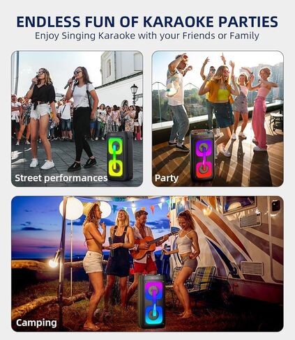 Karaoke Machine for Adults with 2 Wireless Microphones, Portable Bluetooth Speaker PA System with Dicso Lights for Big Pary, Stage Subwoofers, Outdoor, Ideal Gifts for Family, Music Lover in Saudi Arabia