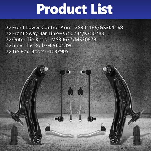 10pcs Front Suspension Lower Control Arm with Ball Joint Sway Bar Link Inner Outer Tie Rod Boot Replacement for 2014-2020 Nissan Rogue 2017-2022 Rogue Sport 2017-2019 Nissan Qashqai in Kuwait