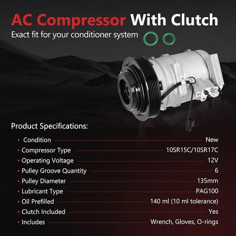 HYR New Air Conditioner AC Compressor with Clutch Compatible with Acura TL 2009-2014, TSX 2010-2014, RDX 2013-2015 & Honda Accord 3.5L 2008-2012, Accord 2.0L 2014, Crosstour 3.5L 2012#CO 29030C in Kuwait