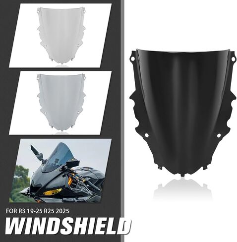 استبدال الزجاج الأمامي للدراجات النارية لـ Yamaha YZF R3 2019-2025 R25 2019 2020 2021 2022 2023 2024 2025 PC فقاعة مزدوجة للزجاج الأمامي (رمادي) in Kuwait