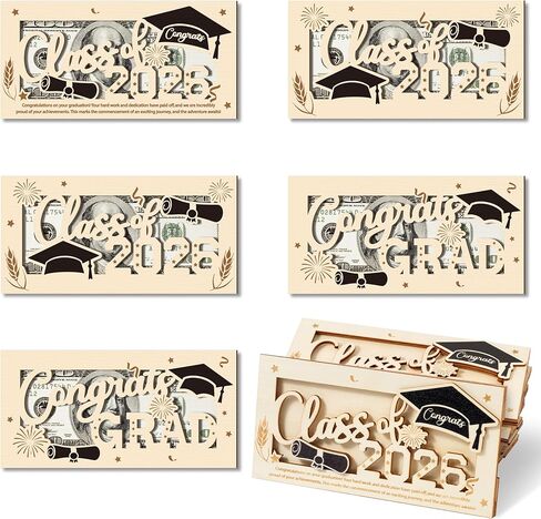CJiangpo 6Pcs Graduation Money Holder - Class of 2026 Graduation Gifts 3D Wooden Money Envelope Box Congrats Grad Gift for Him Her Card Cash Holder Decor College High School Grads Party Favor Supplies in Kuwait