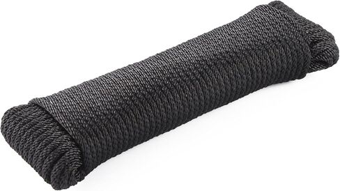 UV Resistant Black Dacron Polyester Rope 1/4 Inch 100ft Solid Braided Heavy Duty Outdoor Cord for Camping Clothesline Flag Line DIY Projects Gardening and More in Saudi Arabia