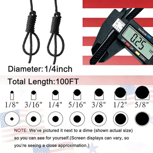 UV Resistant Black Dacron Polyester Rope 1/4 Inch 100ft Solid Braided Heavy Duty Outdoor Cord for Camping Clothesline Flag Line DIY Projects Gardening and More in Saudi Arabia