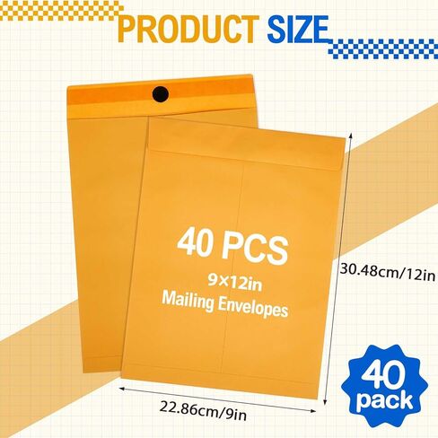 Fullhawl 40 Pack Clasp Envelopes 9 x 12 Inches, Hook and Loop Gummed Double Seal Manila Envelopes, 110 Gsm Heavy Duty Paper, for Office School Business Mailing File Document Storage in Kuwait