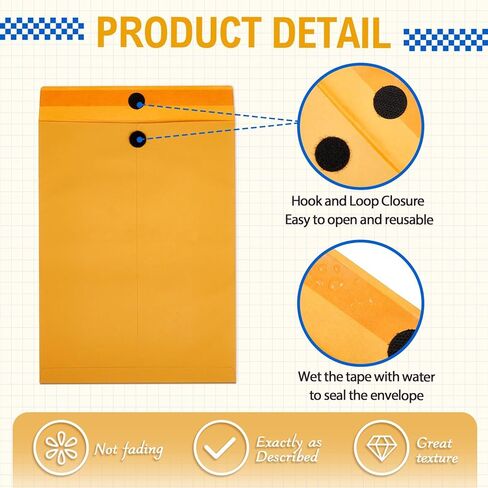 Fullhawl 40 Pack Clasp Envelopes 9 x 12 Inches, Hook and Loop Gummed Double Seal Manila Envelopes, 110 Gsm Heavy Duty Paper, for Office School Business Mailing File Document Storage in Kuwait