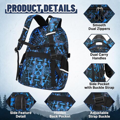 Boys Backpack with Lunch Box Set, 4 PCS Camo School Bookbag for Boys, Blue Camo Elementary Backpack, Large Laptop Backpack for Kids & Teens in Kuwait