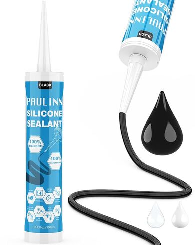 PAULINN Black Silicone Sealant,100% Waterproof Silicone Adhesive Caulk for Rv Marine Home Window Roof Door Kitchen Bathroom Bathtub Shower Auto Leak Seal, 10.2 Oz, 1 Pack in Saudi Arabia