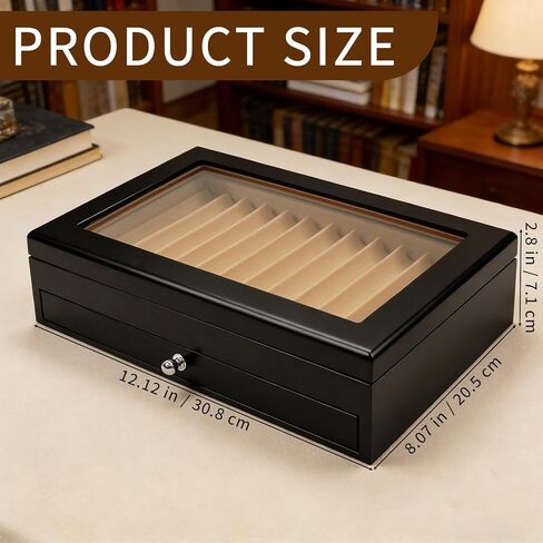 2 Layer Ebony Wood Pen Display Case, Fountain Pen Organizer Box with Clear Acrylic Window, 23 Slot Pen Collector for Home, Office Store, Black in Saudi Arabia